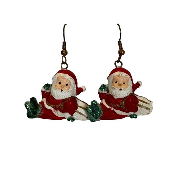 Santa Claus Christmas Earrings Small Holidays Fashion Jewelry 1 inch Dangle - Picture 1 of 5